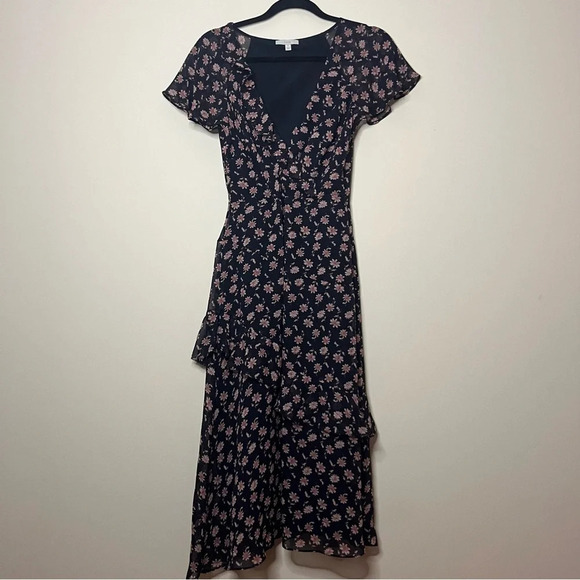 JOIE Orita 100% Silk Floral Ruffles Surplice Midi Dress - Picture 2 of 12